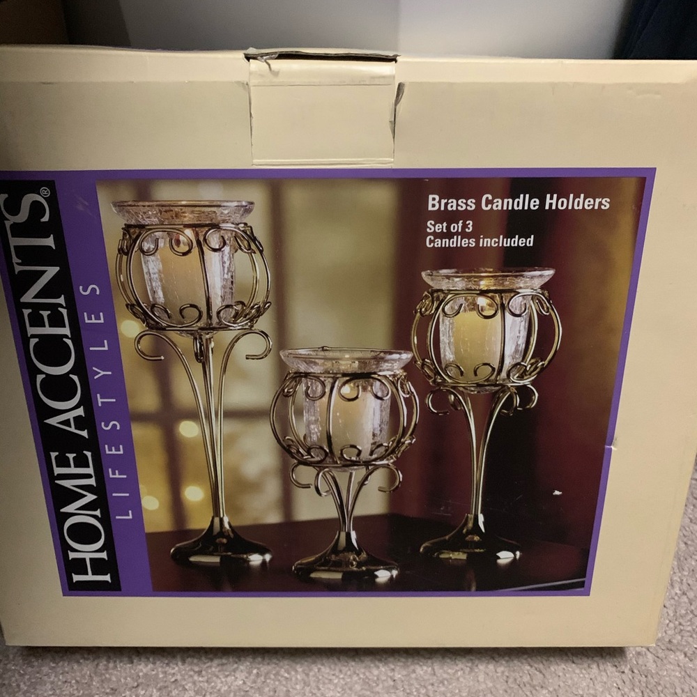 Brand new set of 3 brass candle holders